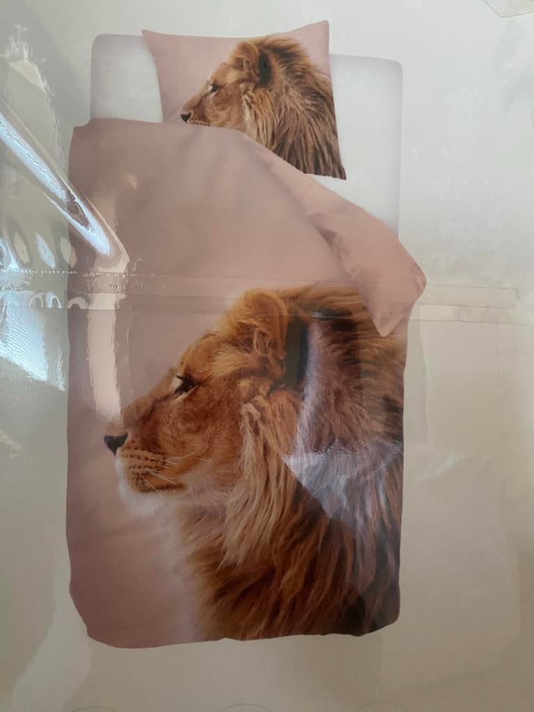 Snoozing Leeuw Dekbedovertrek 140x200, Ophalen, Jongetje of Meisje, Beige, Dekbedovertrek