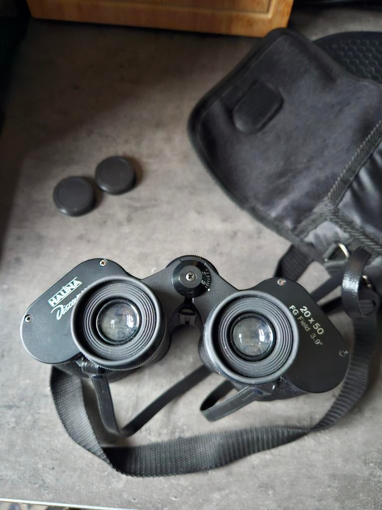 Krachtige vintage Halina Discovery 20x50 Verrekijker met Tas, Gebruikt, Met hoes of tas, 20x of meer, Porro (met knik)