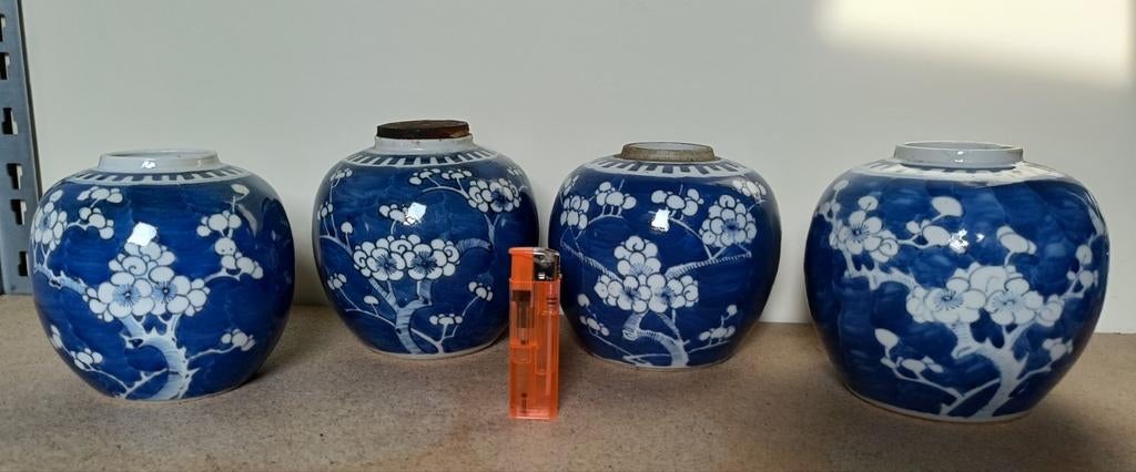 4 Chinese Prunus Cracked Ice Gemberpotten - Guangxu Periode, Antiek en Kunst, Ophalen of Verzenden