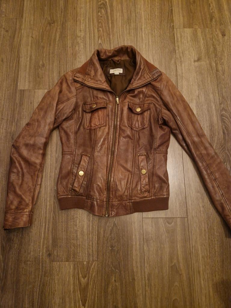 Bruin leren jasje, maat S/M Bershka, Ophalen, Bruin, Bershka, Maat 36 (S)
