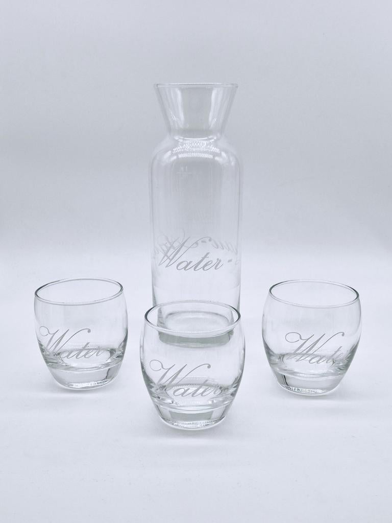 Glazen karaf met 3 waterglazen - Nieuwstaat, Verzamelen, Glas en Borrelglaasjes, Ophalen of Verzenden, Nieuw, Waterglas