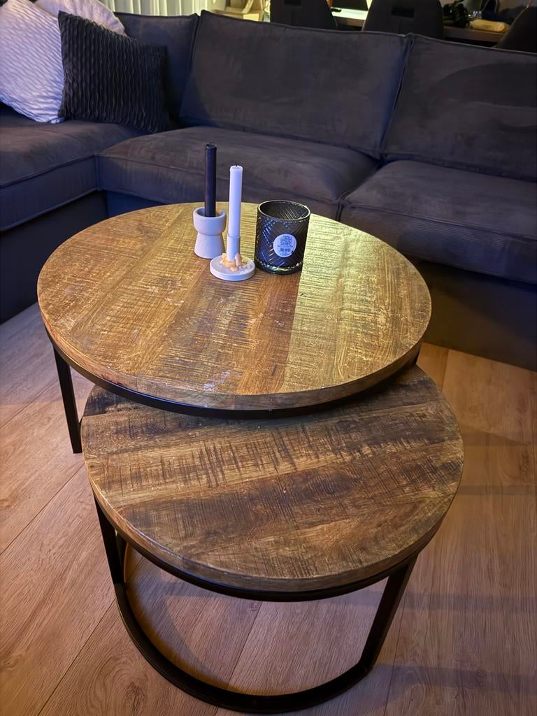 Salontafel set van 2, Huis en Inrichting, Tafels | Bijzettafels, Ophalen, Minder dan 45 cm, Minder dan 55 cm, Rond