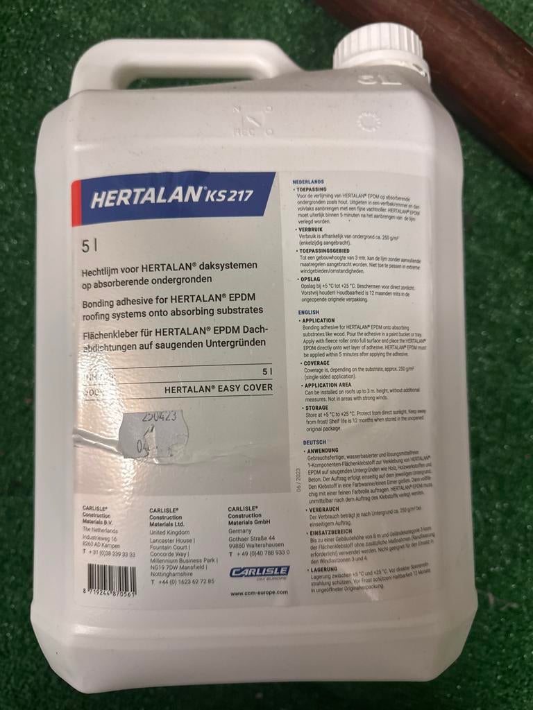 4 Jerrycans EPDM Lijm - HERTALAN KS217 - 5 Liter per stuk, Overige kleuren, Nieuw, Ophalen of Verzenden, 20 liter of meer