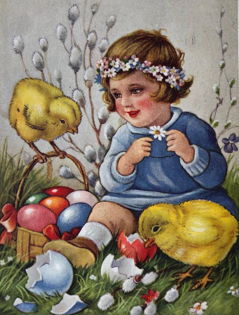 (30) -PAASKAART - meisje - kuikentjes - paaseieren, Verzenden, 1920 tot 1940, Gelopen, Kinderen