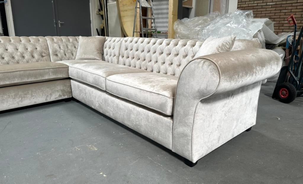 Gecapitonneerde bank en stoelen, Ophalen of Verzenden, 75 tot 100 cm, Stof