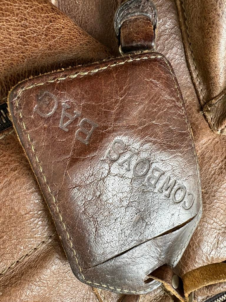 Stoere Cowboysbag lederen tas, 40 tot 60 cm, Gebruikt, Bruin, Minder dan 35 cm