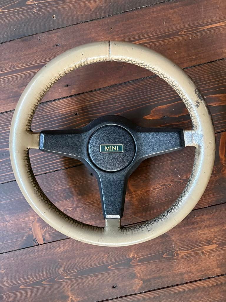 Classic Mini beige lederen stuurwiel, Auto-onderdelen, Ophalen, Mini