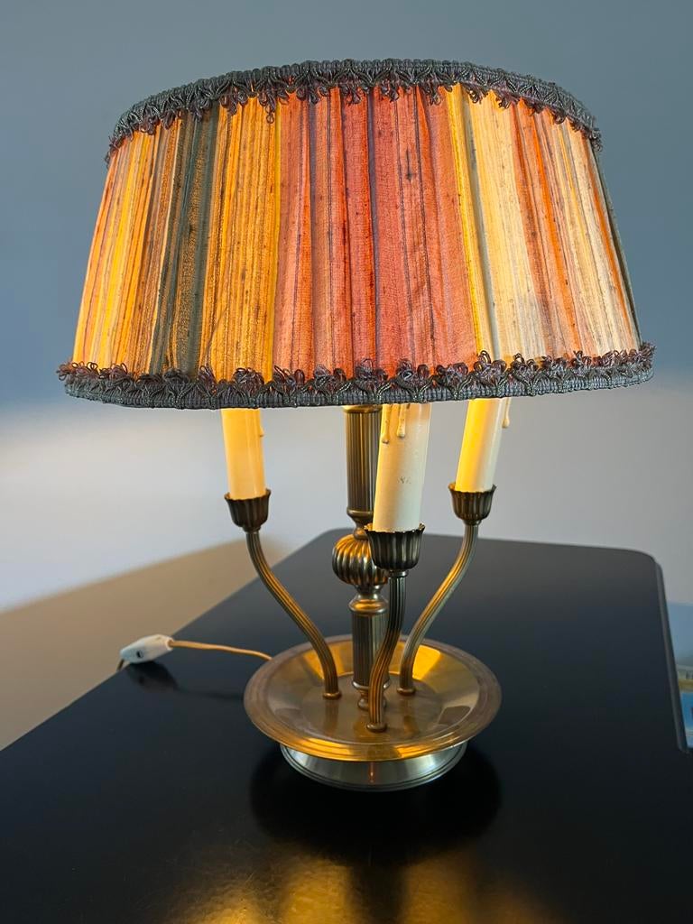 Antieke Franse messing Bouillotte lamp met 3 lichtpunten, Antiek en Kunst, Ophalen of Verzenden
