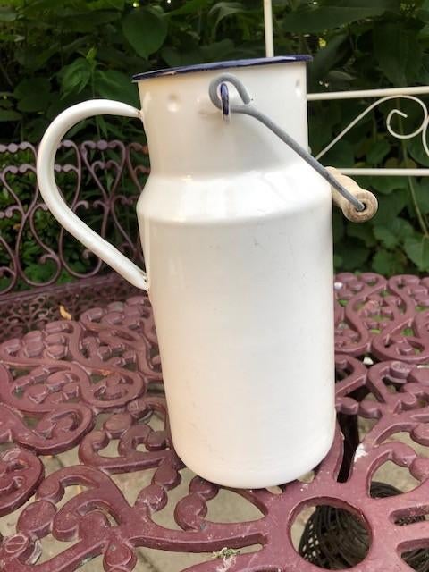 V) emaille witte melkkan hoog 25cm, Ophalen of Verzenden