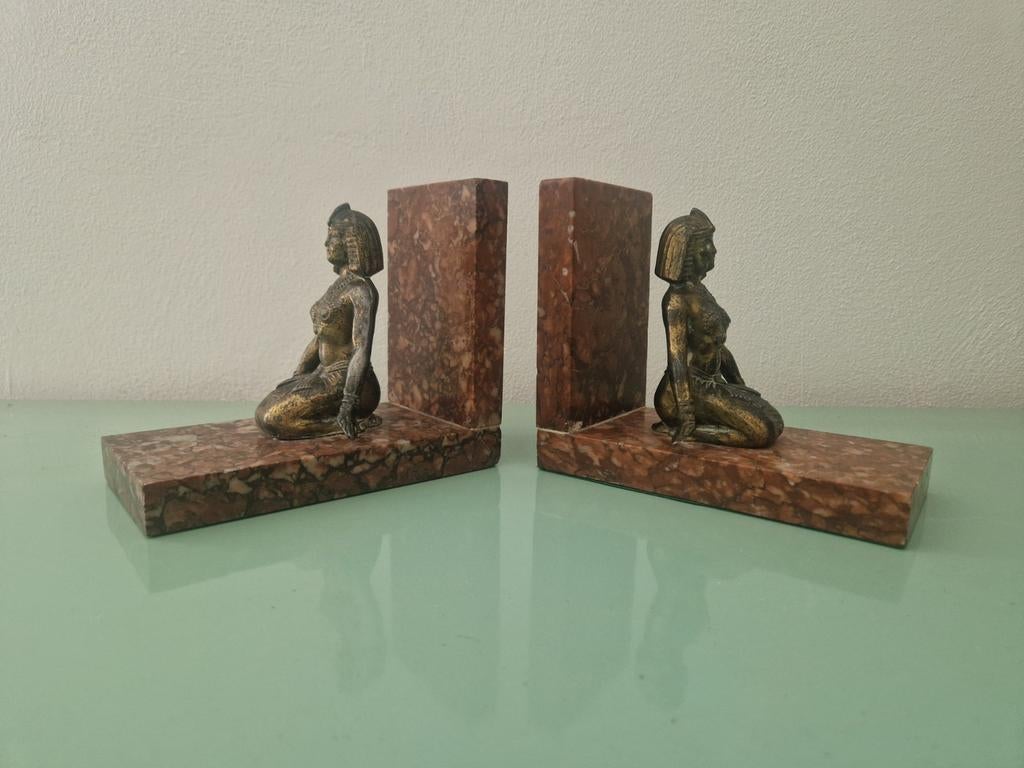 Art deco egyptian revival brons en marmeren boekensteunen, Ophalen of Verzenden, Onbekend, Onbekend, Onbekend
