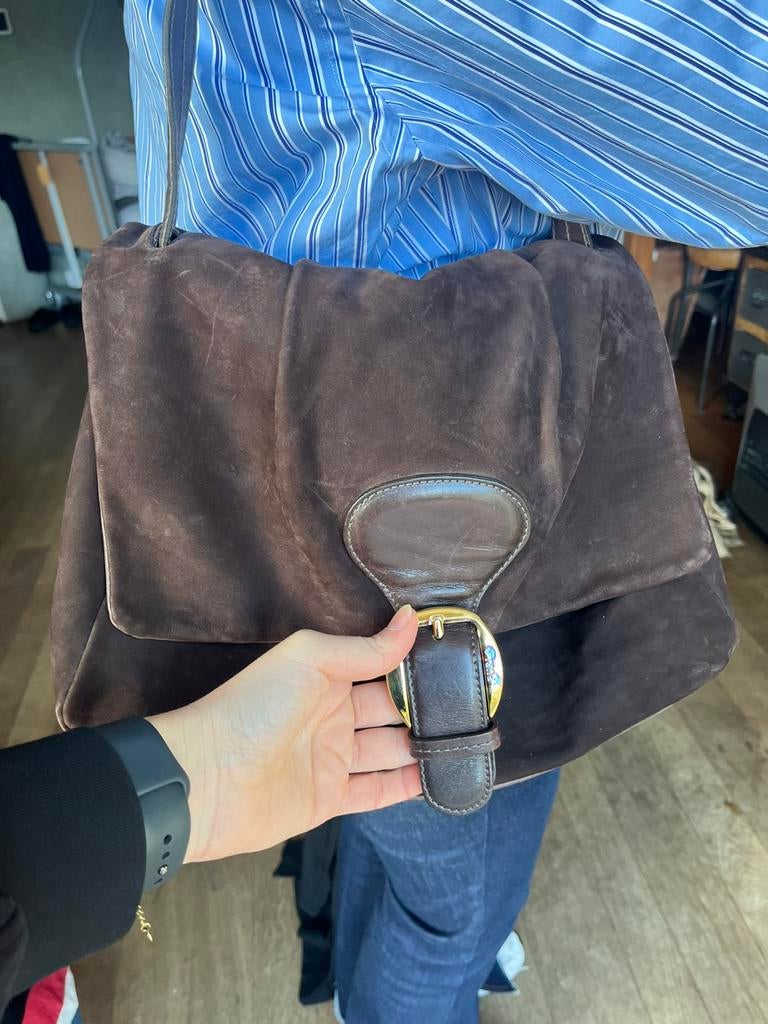 Furla tas donkerbruin leer suede, Ophalen of Verzenden, Zo goed als nieuw, Bruin, Handtas