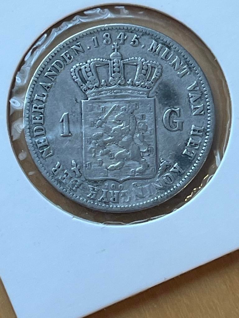 1 gulden Munt Willem II 1845 lelie, Postzegels en Munten, Munten | Nederland, 1 gulden, Zilver, Ophalen of Verzenden, Losse munt