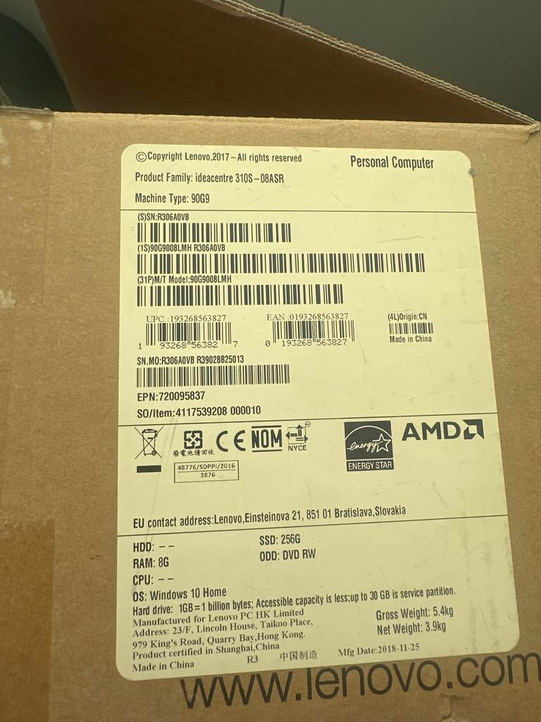 Lenovo IdeaCentre 310S-08ASR Desktop PC - Nieuw in doos, Computers en Software, Desktop Pc's, Ophalen, 8 GB, Nieuw, SSD