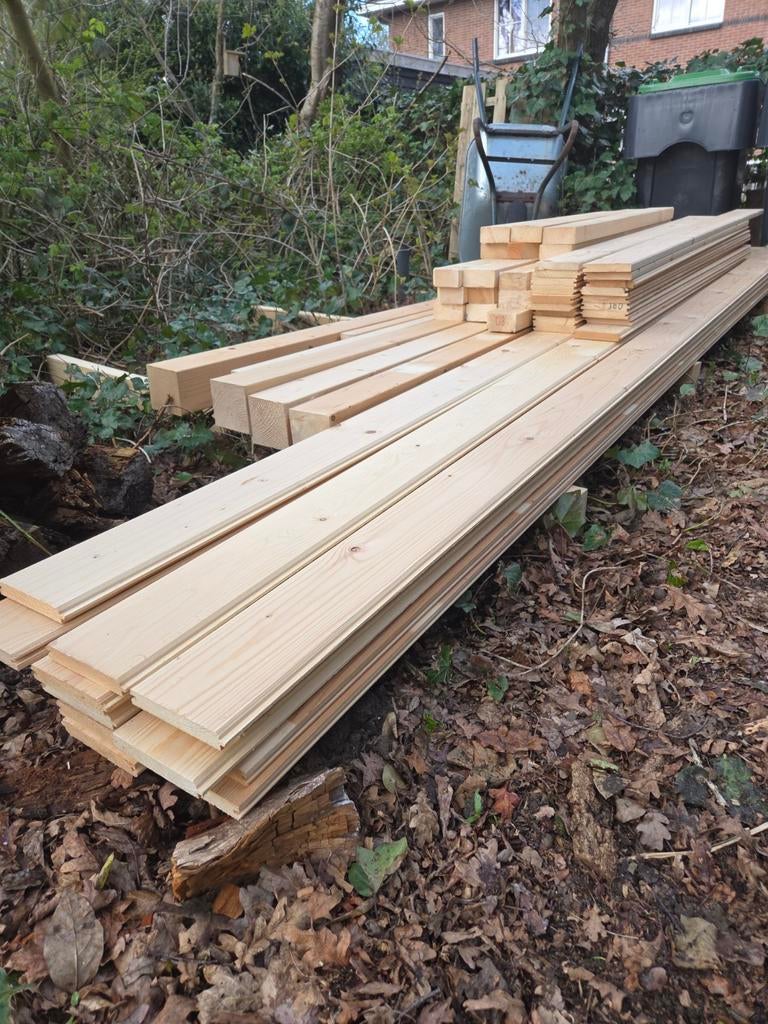 houten balken en vloerdelen, Doe-het-zelf en Verbouw, Hout en Planken, Ophalen, Gebruikt, Balk, Vuren