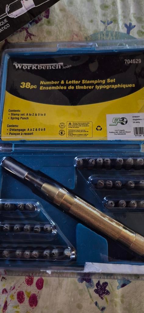 38-delige cijfer- en letterstempelset met veerpons, Ophalen of Verzenden