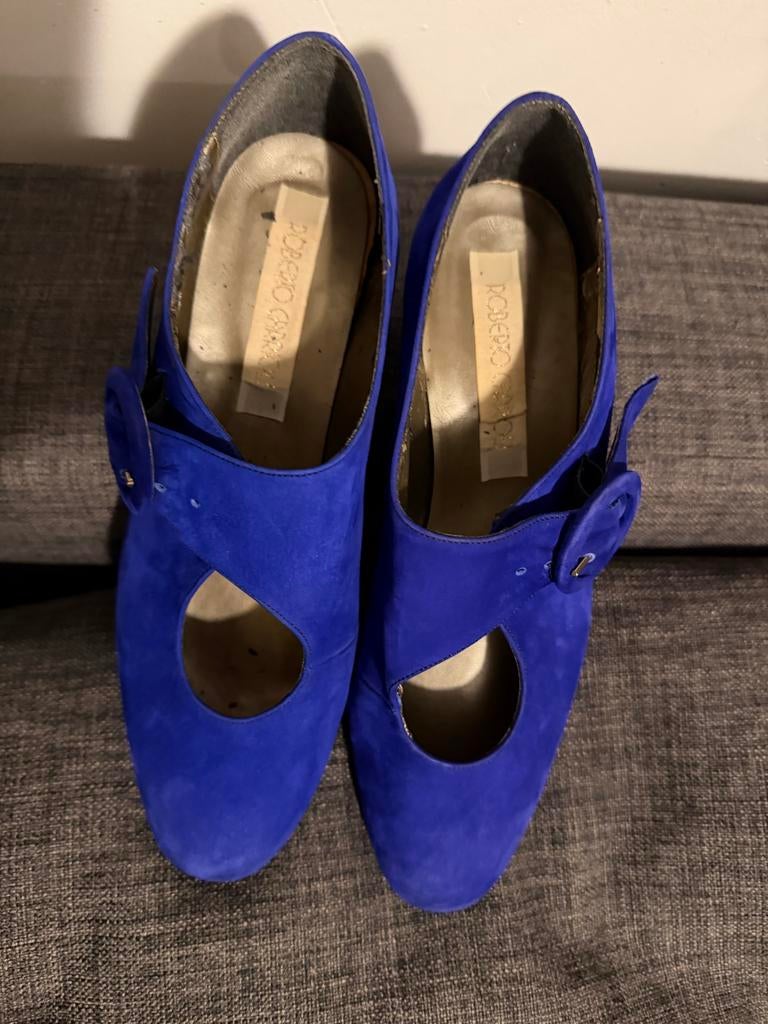 Roberto Cavalli Blauwe Suède Pumps Maat 38, Ophalen of Verzenden, Gedragen, Blauw, Pumps