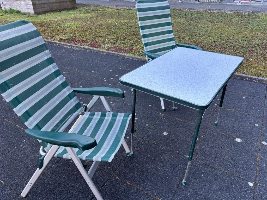 Inklapbare campingtafel met 2 stoelen, Caravans en Kamperen, Ophalen, Gebruikt, Campingtafel