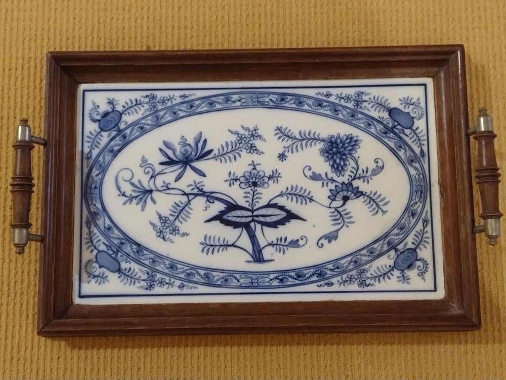 Zwiebelmuster dienblad porseleinen tegel met houten rand, Ophalen
