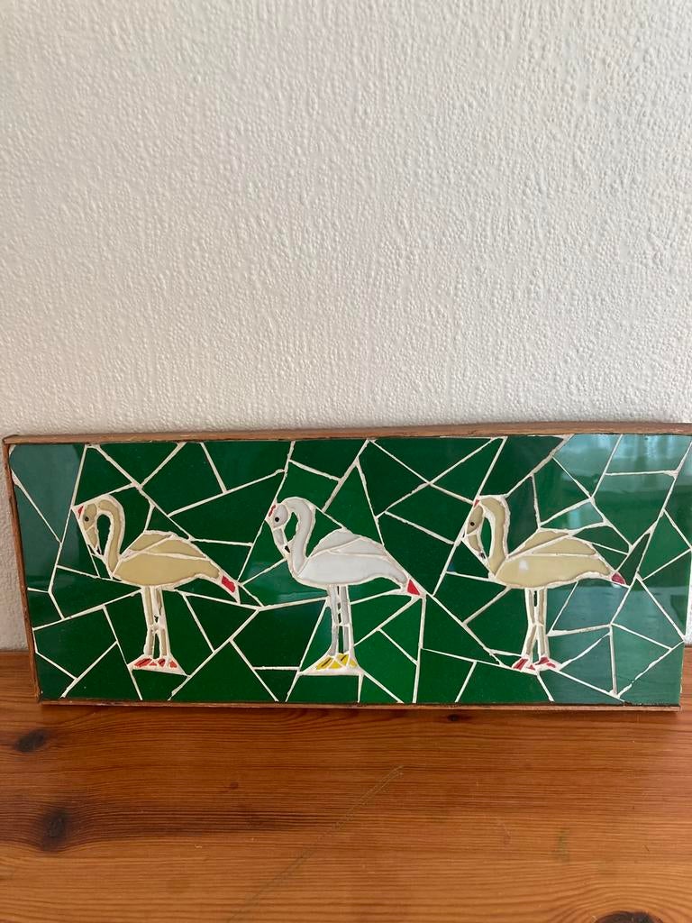 Mooi mozaïek van 3 flamingo’s ingelegd in glas afm, Ophalen, Huis en Inrichting