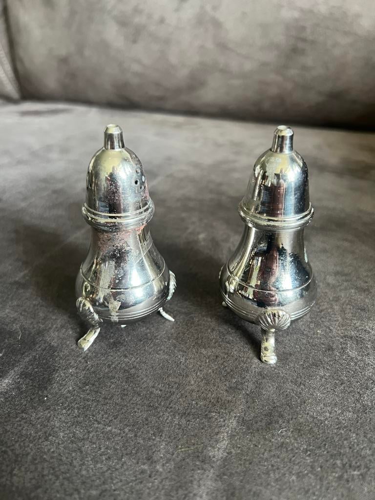 Vintage / Antieke Verzilverde Peper en Zout Set., Antiek en Kunst, Antiek | Goud en Zilver, Zilver, Ophalen of Verzenden