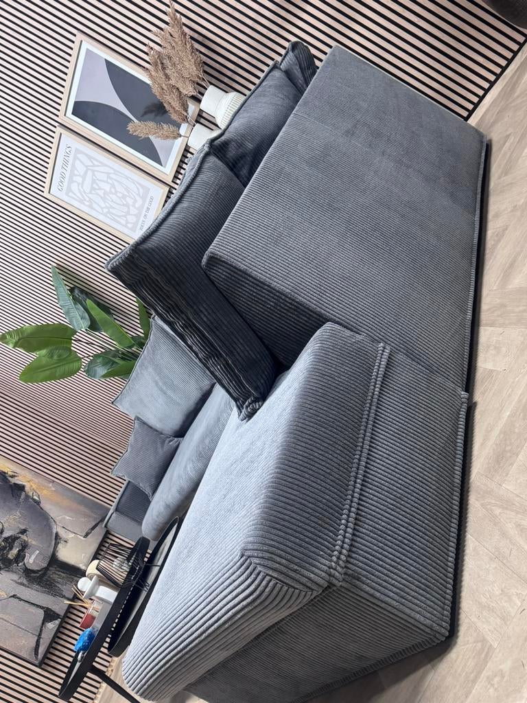 ZGAN Ribstof Hoekbank / Loungebank - Grijs - 288 x 225, 250 tot 300 cm, -, -, Hoekbank