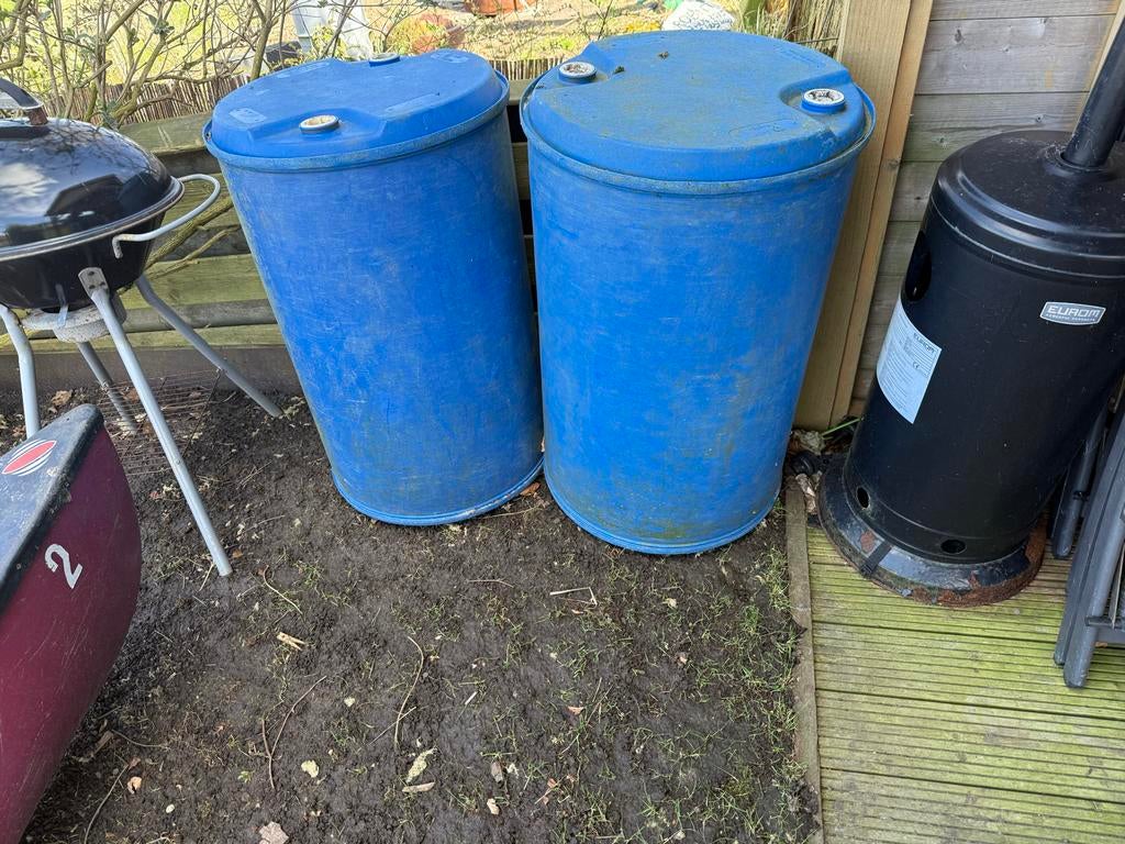 Blauwe kunststof tonnen - Ideaal voor opslag of regenwater, 150 liter of meer, Ophalen of Verzenden, Gebruikt, Kunststof