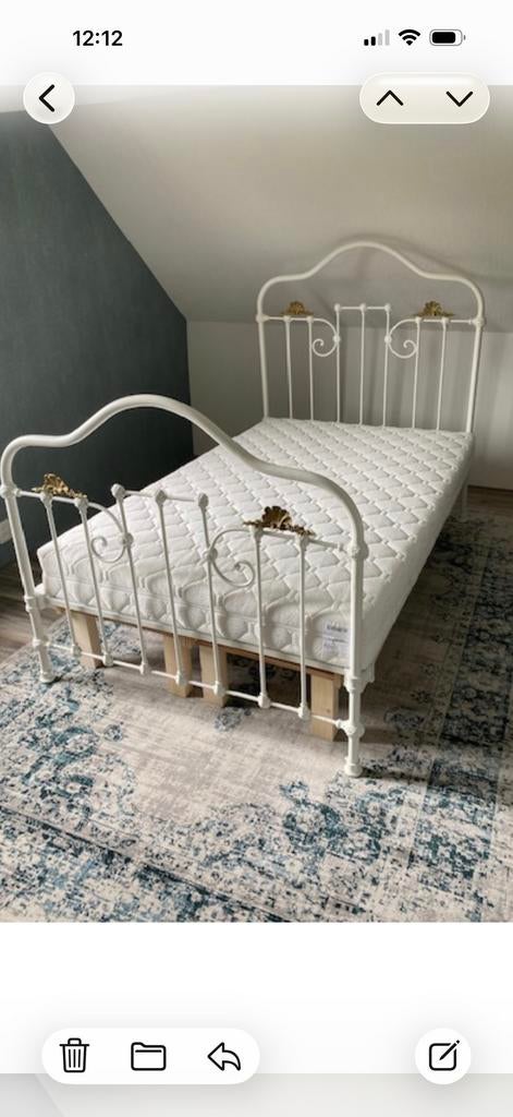 Antiek Frans ledikant twijfelaar 120x200 met matras, Ophalen of Verzenden