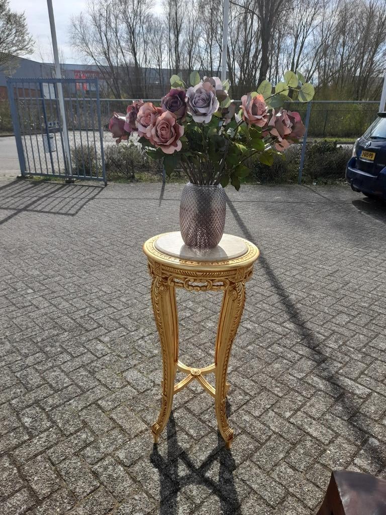 Mooie goud kleurige barok bijzet tafel marmeren blad, Ophalen of Verzenden, Zo goed als nieuw