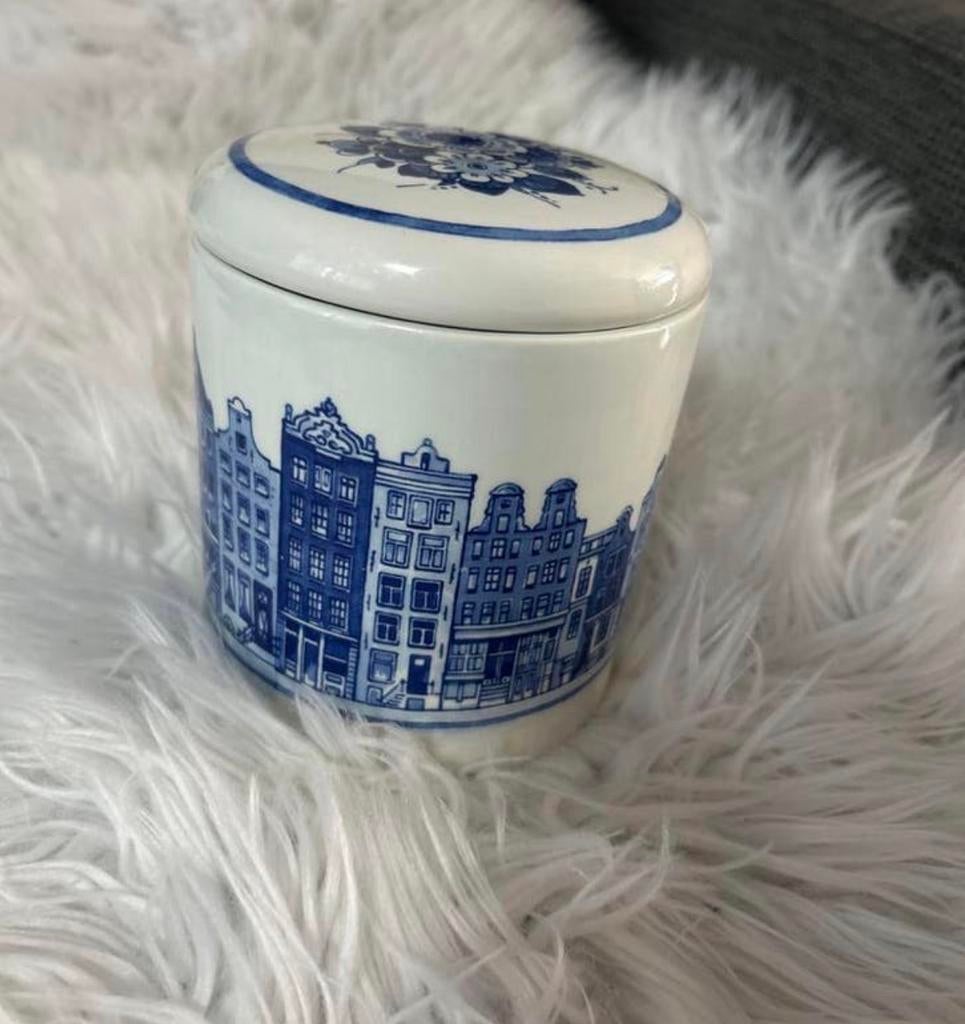 Royal Delft Delfts Blauw Potje met Amsterdamse Grachtenpande, Antiek en Kunst, Antiek | Keramiek en Aardewerk, Ophalen of Verzenden