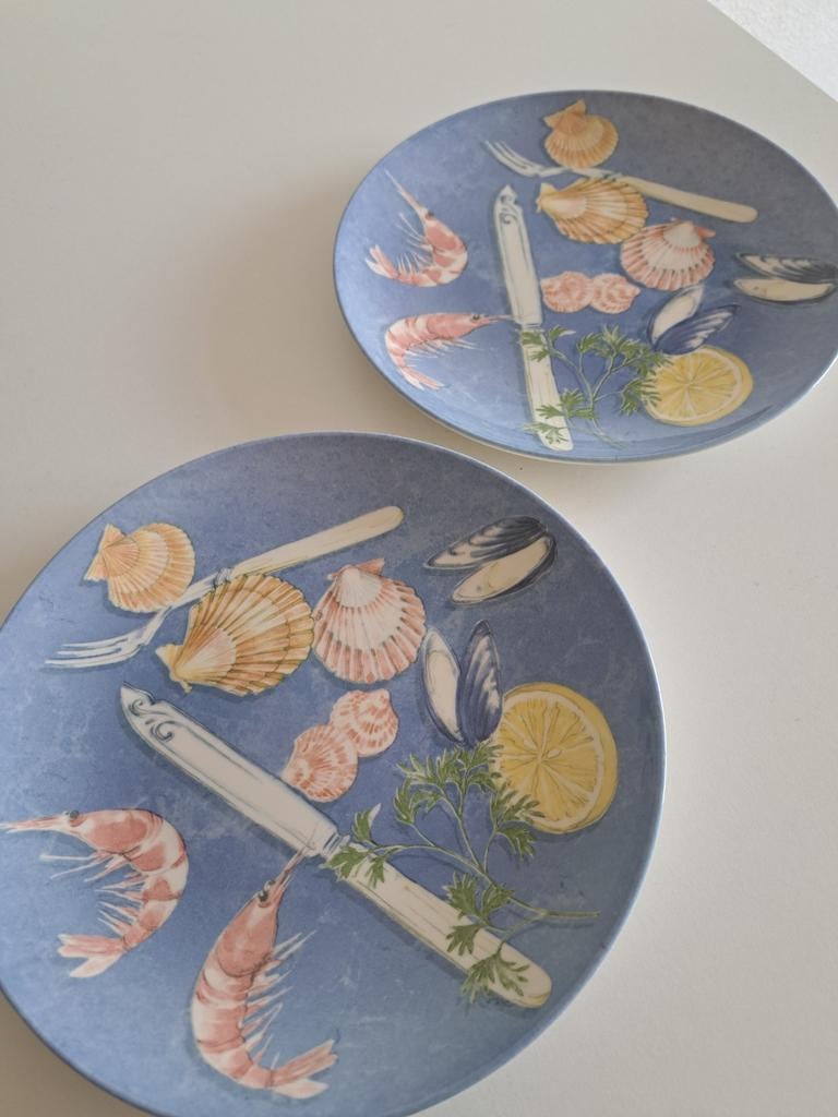 2 Wedgwood Queen's Ware Seafood borden - 21 cm, Ophalen of Verzenden, Zo goed als nieuw, Bord(en), Wedgwood