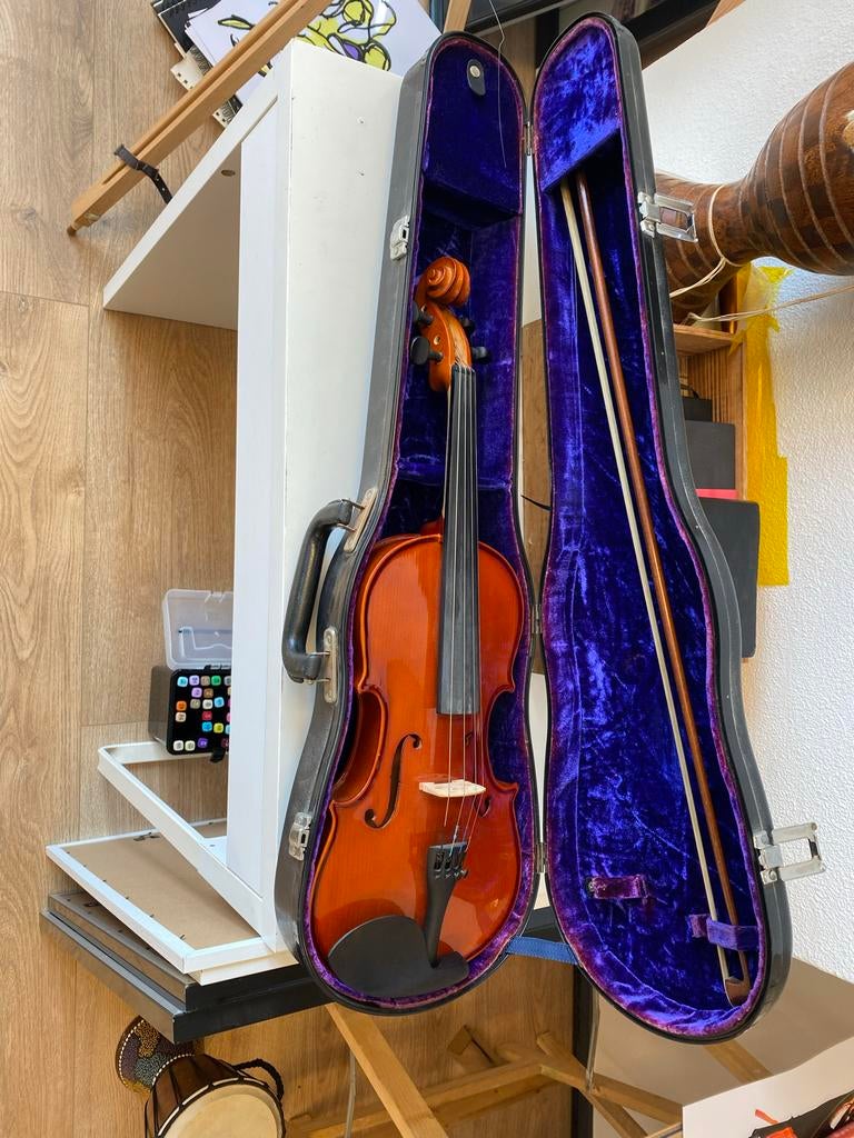 Viool met koffer en strijkstokken, Muziek en Instrumenten, Strijkinstrumenten | Violen en Altviolen, Ophalen, Gebruikt, Overige formaten