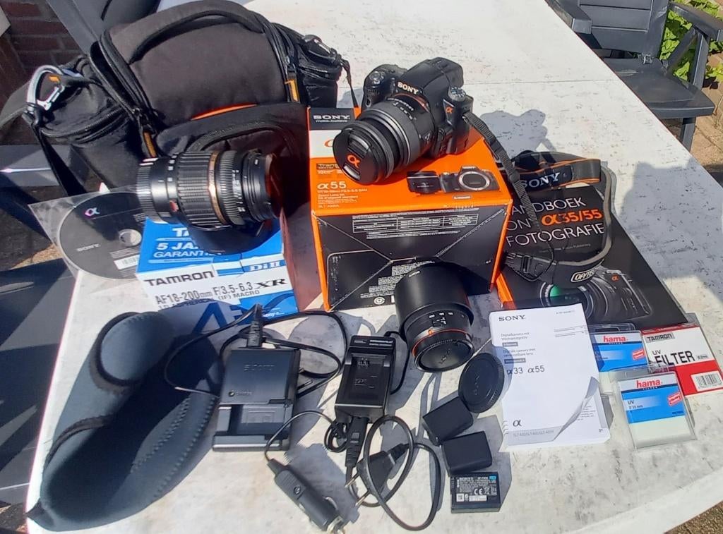 Sony α55 SLT-A55V met GPS digitaal spiegelreflex, Ophalen of Verzenden, Gebruikt