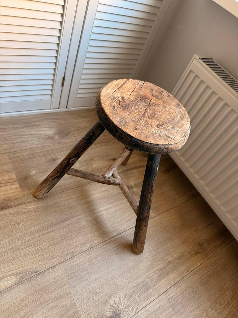 Robuust Landelijk Houten Krukje - Vintage Stijl, Ophalen, Gebruikt, Hout