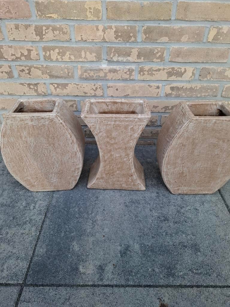 Set van 3 bloempotten, Ventura, faux travertin look, Tuin en Terras, Ophalen of Verzenden