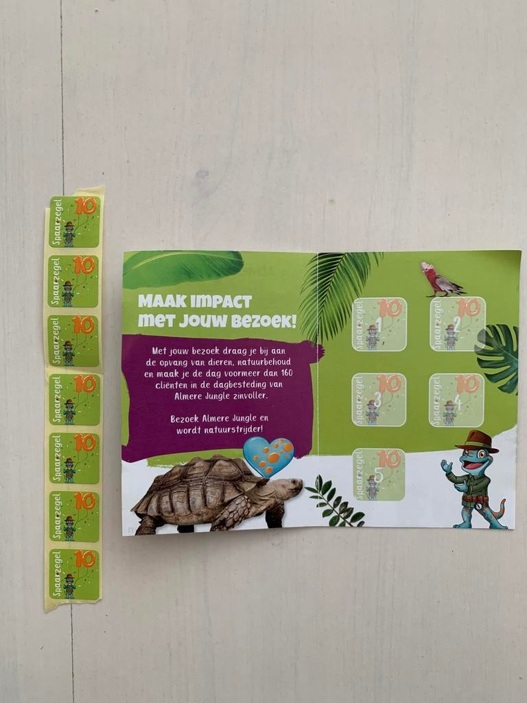 6 Dierenpark Almere Jungle zegels Plus, Twee personen, Kortingskaart