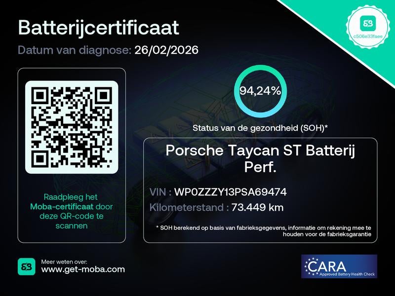 Porsche Taycan Sport Turismo Performance Plus 79 kWh | SOH 9, Automaat, Gebruikt, Zwart, 110 €/maand
