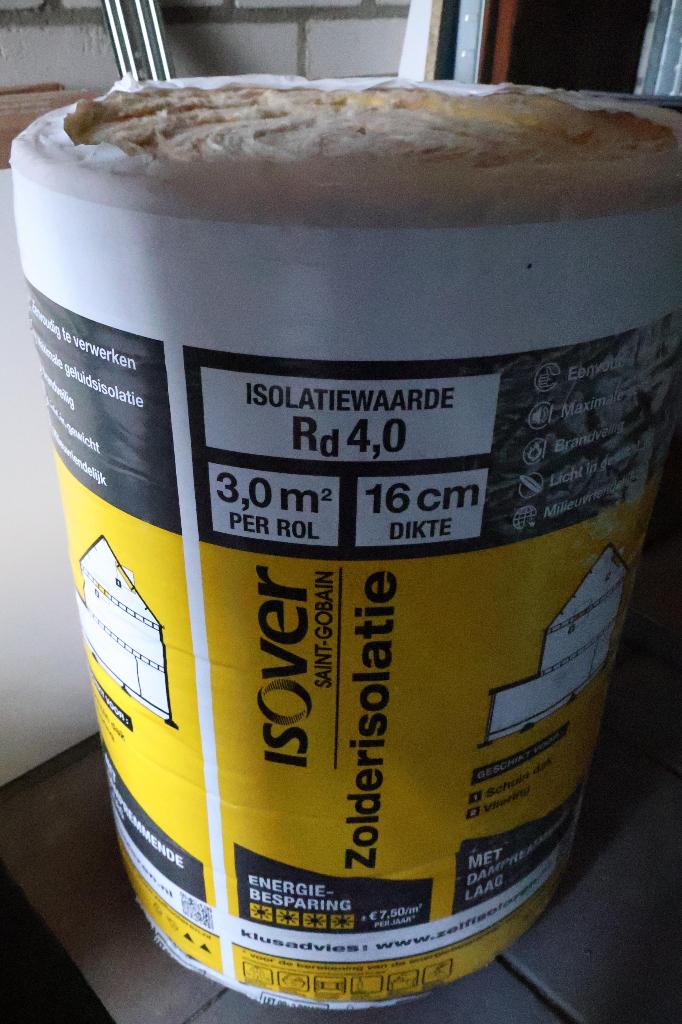 Rol glaswoldeken Rd 4,0 5000x600x160 mm, 12 cm of meer, Zo goed als nieuw, Minder dan 5 m², Glaswol