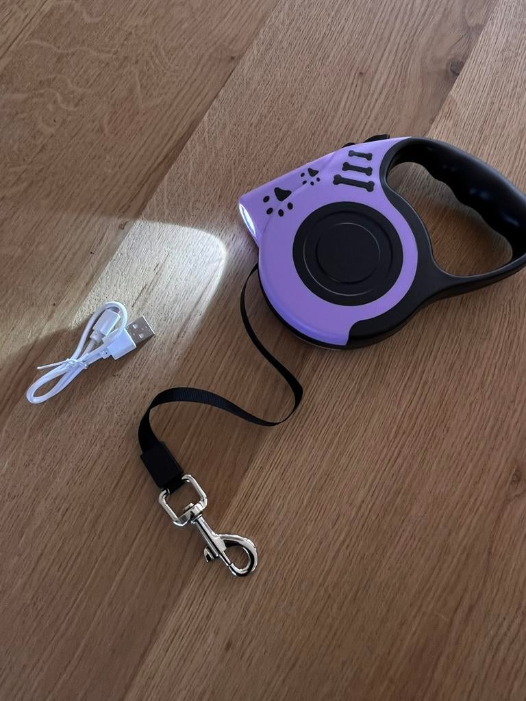 5 meter Flex hondenriem met LED verlichting - USB oplaadbaar, Dieren en Toebehoren, Hondenriemen, Ophalen of Verzenden, Nieuw