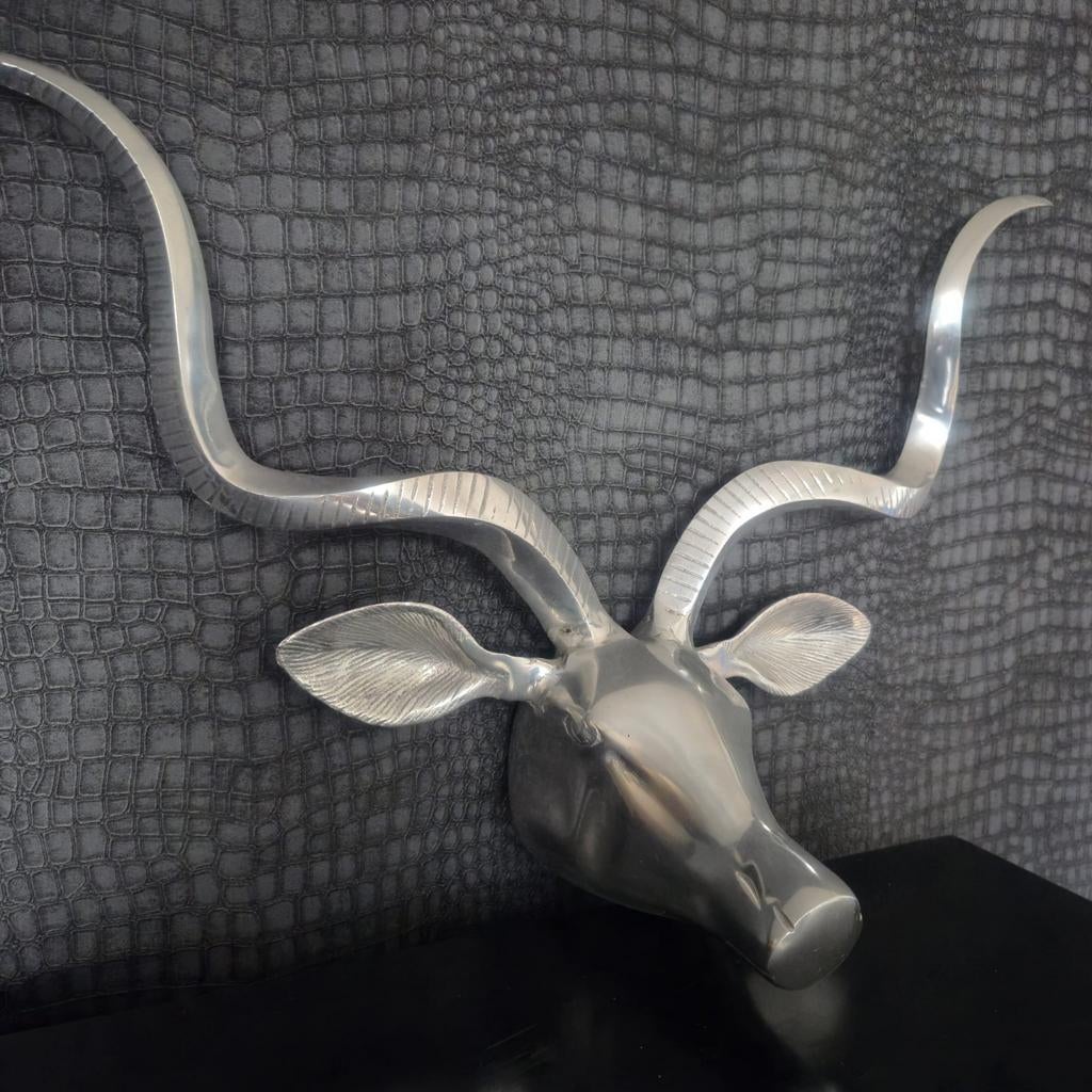 wanddecoratie hertenkop zilverkleurig groot!!!, Ophalen of Verzenden, Zo goed als nieuw, Zilver, Overige materialen