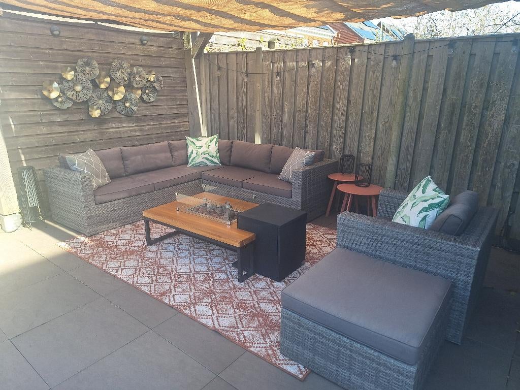 Mooie loungeset met stoel en hocker van Garden Impressions!, Ophalen, Loungeset, Wicker, 7 zitplaatsen