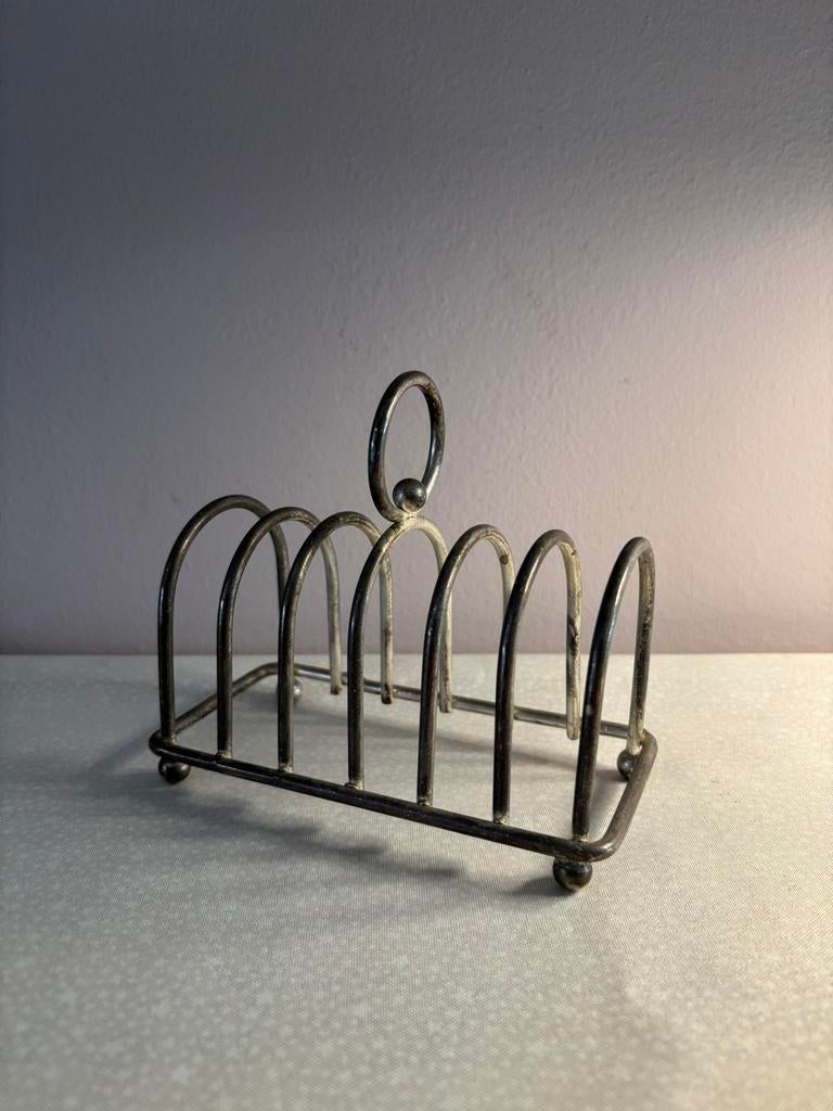 Vintage zilverkleurig metalen Franse toasthouder, Antiek en Kunst, Verzenden