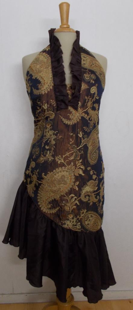 Aparte bruine halter jurk! 36, Bruin, Verzenden, Zo goed als nieuw, Maat 36 (S)