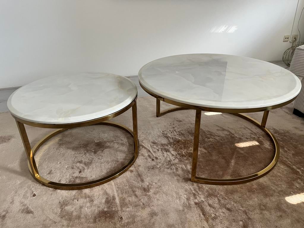 Salontafel set van 2, Huis en Inrichting, Tafels | Salontafels, Ophalen, 50 tot 100 cm, Rond, Zo goed als nieuw