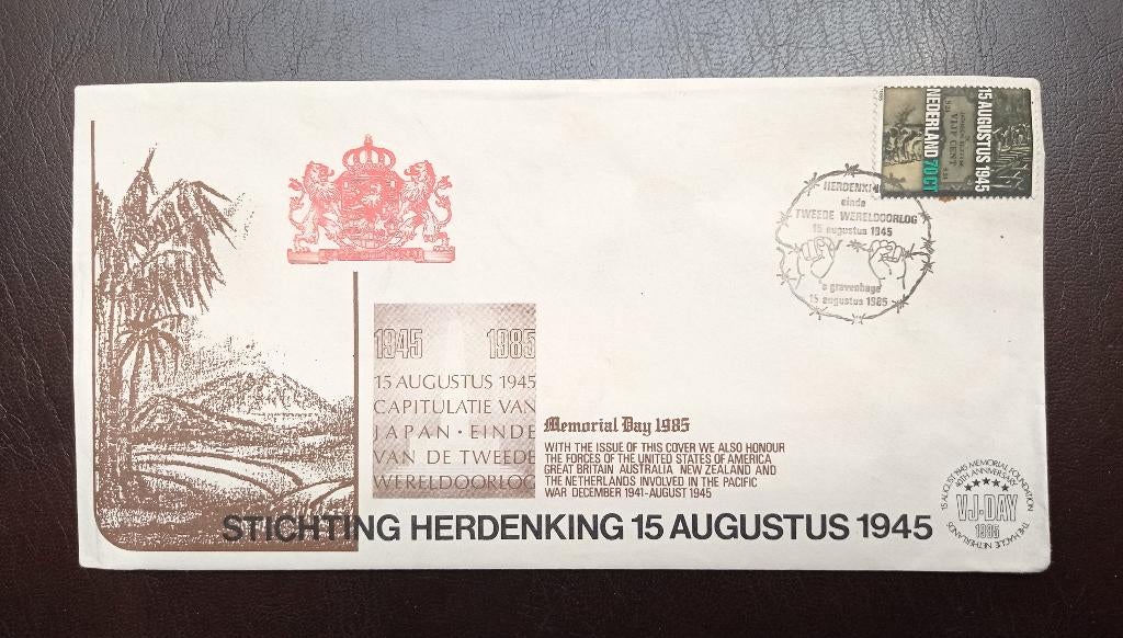 Herdenkingsenvelop einde WO2 + inleg Japanse overgave, 1985, Verzenden, Envelop