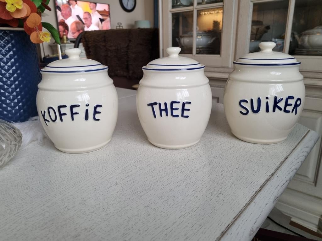 Keramieken voorraadpotten koffie, thee, suiker, Ophalen of Verzenden, Zo goed als nieuw