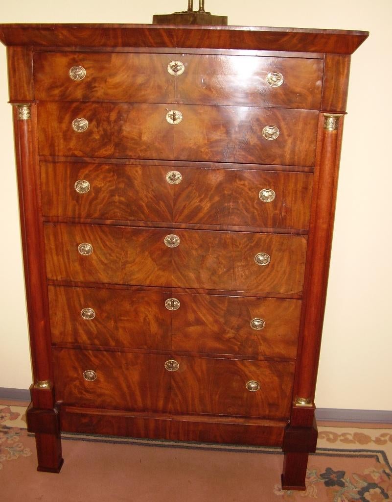 Zeer fraaie mahonie empire chiffoniere ladekast, Antiek en Kunst, Ophalen