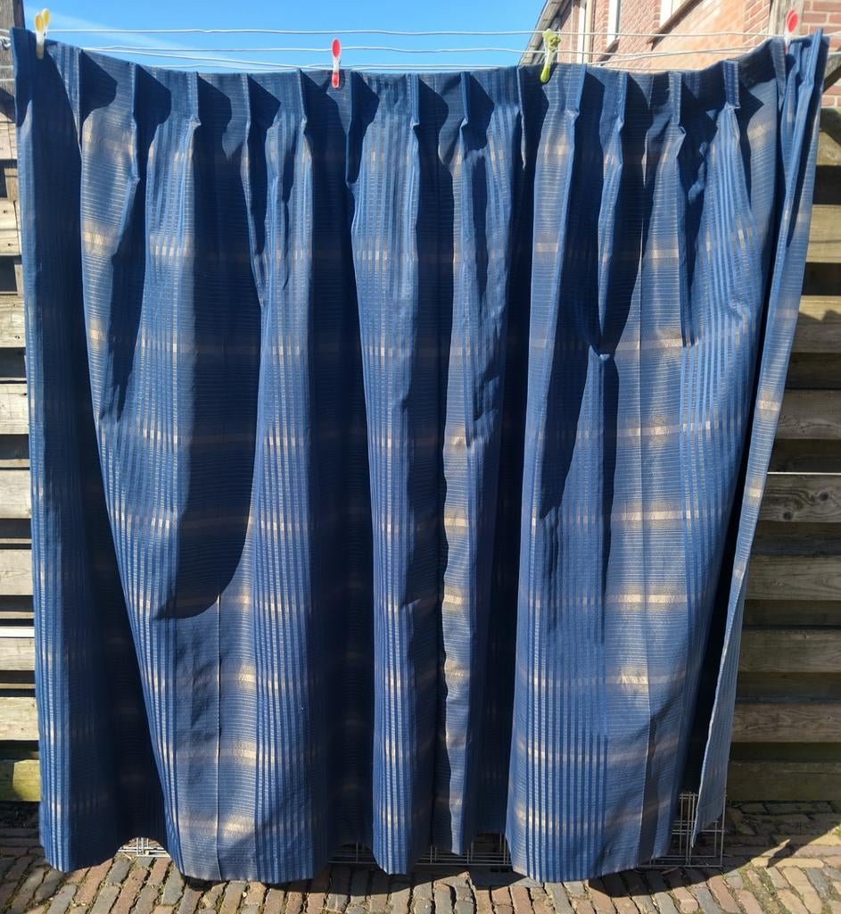 Overgordijnen, Huis en Inrichting, Stoffering | Gordijnen en Lamellen, Gebruikt, 100 tot 150 cm, Blauw, Ophalen of Verzenden