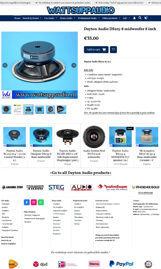 Dayton Audio DS215-8 Midwoofer / Speaker 8 inch ( 1x ), Overige merken, Gebruikt, ., Ophalen of Verzenden