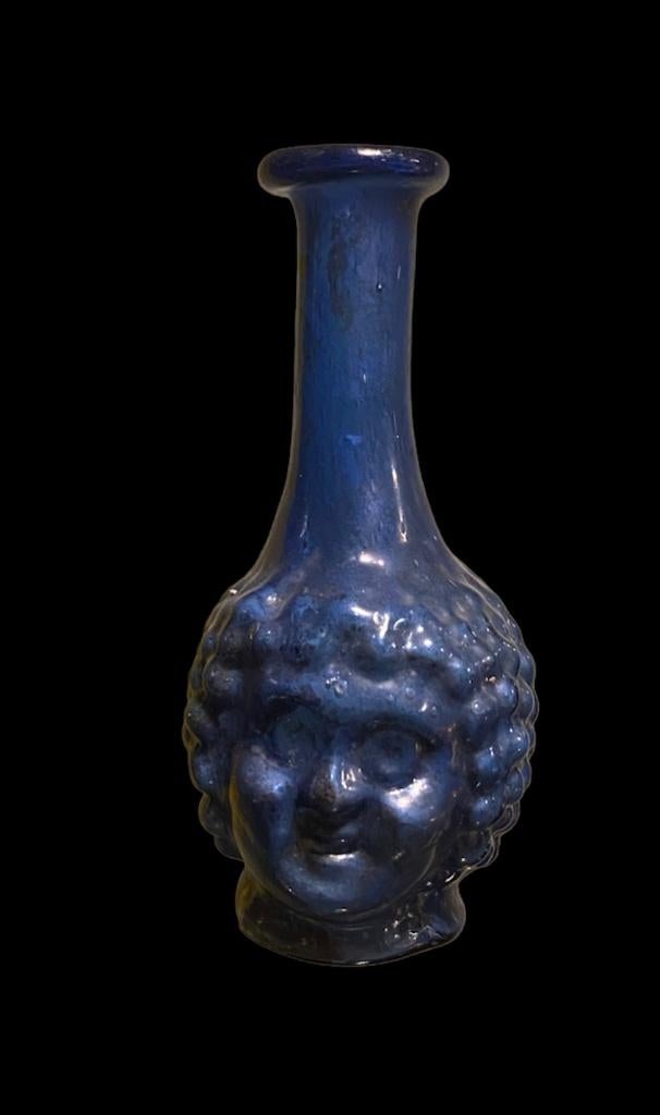 romeins janusflesje van blauw glas - bodemvondst, Ophalen of Verzenden