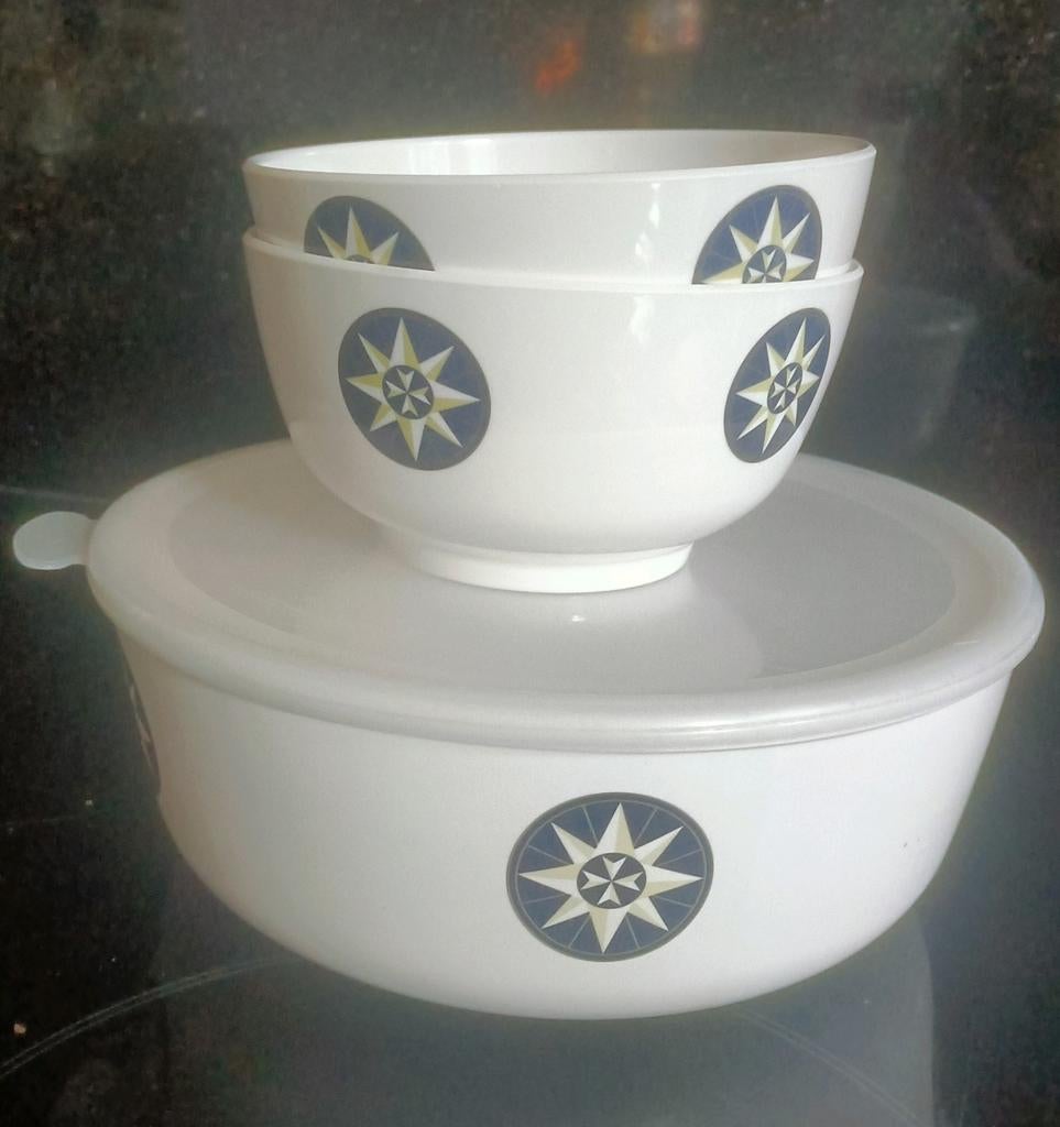 Mepal Windroos grote schaal met deksel en 2 kommen, Caravans en Kamperen, Ophalen of Verzenden, Gebruikt